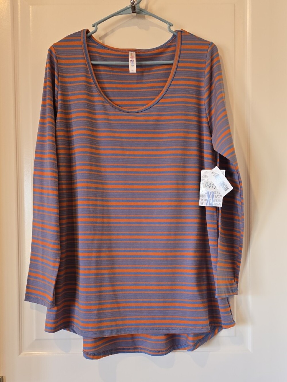 LuLaRoe Lynnae Striped Long Sleeve Scoop Neck Top - Purple and Pink XL